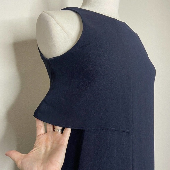 Oak + Fort Navy Overlay Sleeveless Leg Slit Dress Sz Xs - Picture 3 of 10